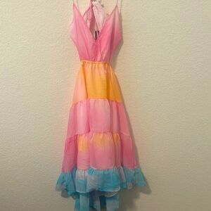 Colorful summer dress. Adorable on, ties in the back